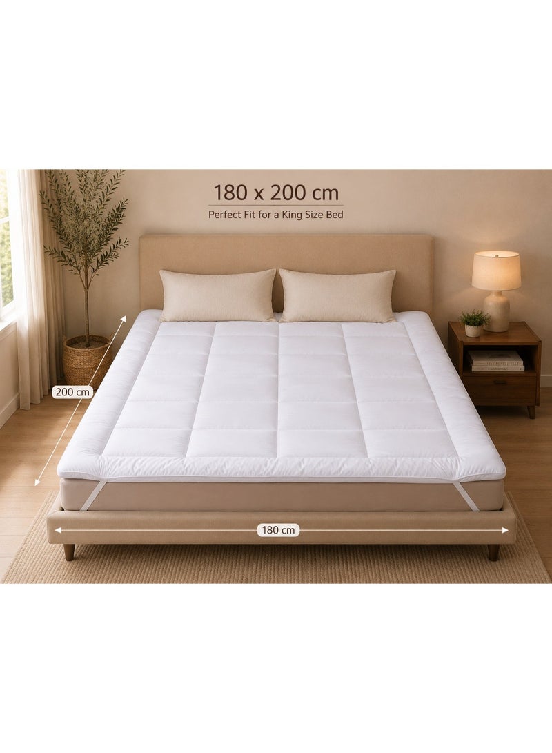 Home auraa Prima King Mattress Topper 180 x 200 cm x 4cm– Microfiber Stripe Super Soft Fabric, Firm & Extra Thick Fiber Sheet with Highly Elastic Bands, White - Image 3