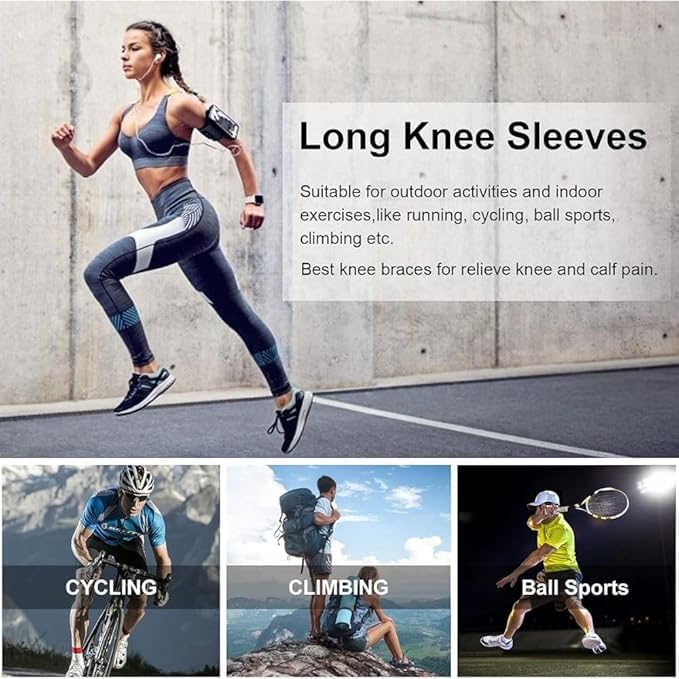 QTM 3D Long Knee Brace Compression Full Sleeve Support For Men And Women (Green,Pair) Nylon Anti Slip Calf Support For Pain Relief Socks For Full Leg Knee Support (Green, L) - Image 3