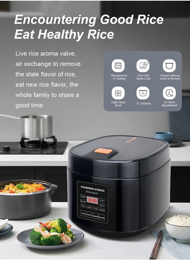 SILVER CREST - 5 Liters - Electric Rice Cooker, 8 In 1 Instant Programmable, 700 Watts, 12 Smart Programs TK-108 Black - Image 1