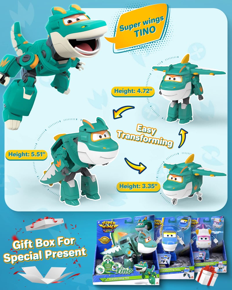 Super Wings 5 in Transformable Toys Tino, Transforming Airplane Robot for Boys and Girls, Action Figures Dinosaur Toy for Kids Age 3 4 5 6 7 8 9+ - Image 5