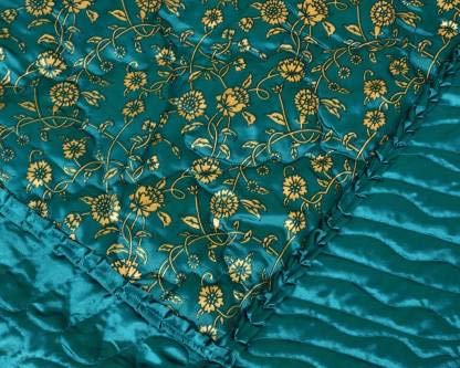 ManavRachit Satin Gold Printed 310 TC Wedding Bedding Set (Bedsheet with 2 Pillow Covers & 1 AC Comforter) for Home & Living Room (Rama Green, Set of 4pc)(Jaal Print) - Image 3