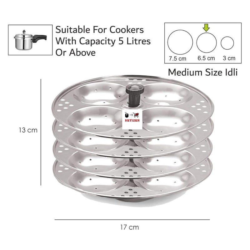 Netizen 4 Plates Stainless Steel Regular Size Heavy Idli Maker/Idli Stand Makes soft fluffy idli's easily at Home, Idli Stand for Pressure Cooker (4 Plate (16 Idli)) - Image 2