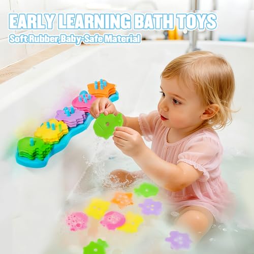 AMCHSURI Bath Toys for Kids Ages 13 Mold Free Bath Toys for 1 Year Old Educational Color and Shape Sorting Stacking Toys with 20 Floating Pieces and Mesh Bag Early Learning Toddler Baby Tub Toys - Image 5