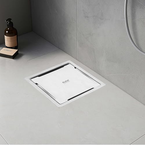 Ruhe Diamond Square Flat Cut Floor Drain | 304-Grade Floor Drain with Collar & Cockroach Trap (5 x 5 Inches) | Floor Drainer for Bathroom, Balcony - Image 1