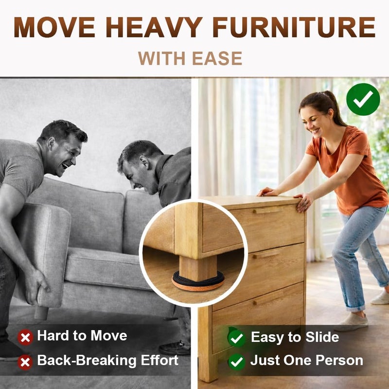 PISAO Felt Furniture Sliders for Hardwood Floors Protectors, PISAO 16 PCS 3 Â½â€ Heavy Duty Furniture Pads Movers for Hard Surfaces - Chair Leg Protectors, Move Large Furniture Easily - Image 2