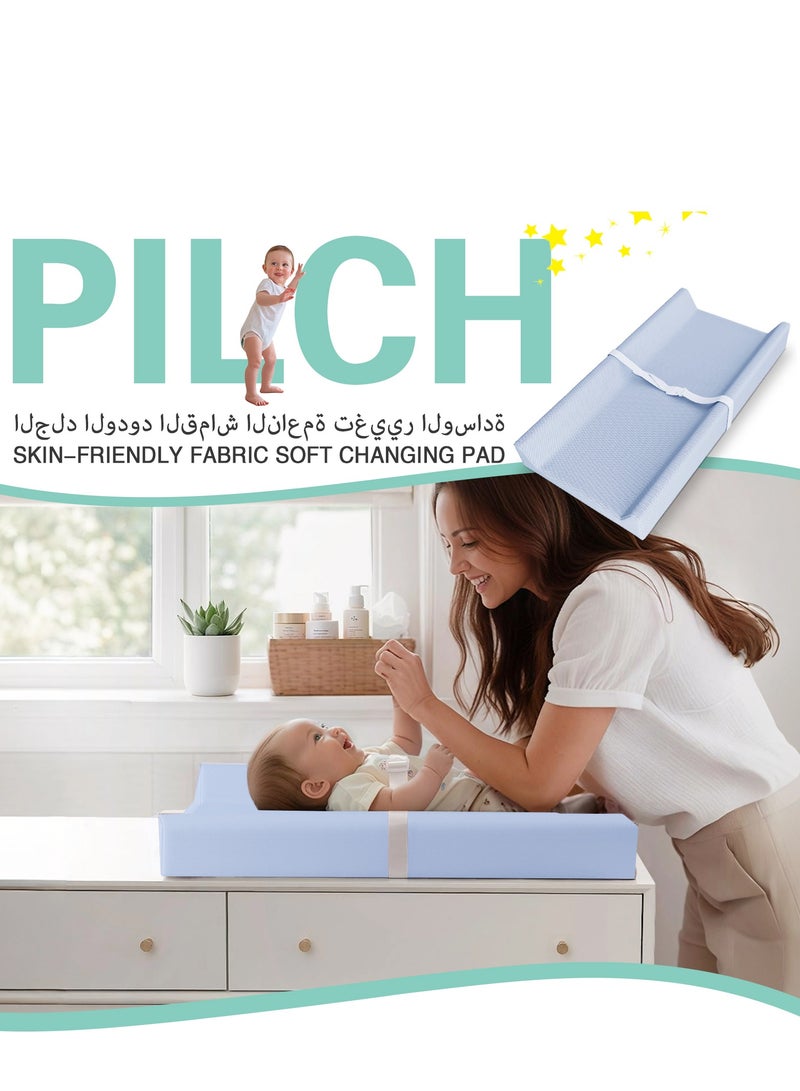 DMG TECH Baby Changing Pad, PU Waterproof Diaper Changing Mat with Safety Strap, Portable Diaper Changing Pad, Breathable Contoured Changing Table Pads for Infant, 31.25"X16", Blue - Image 2