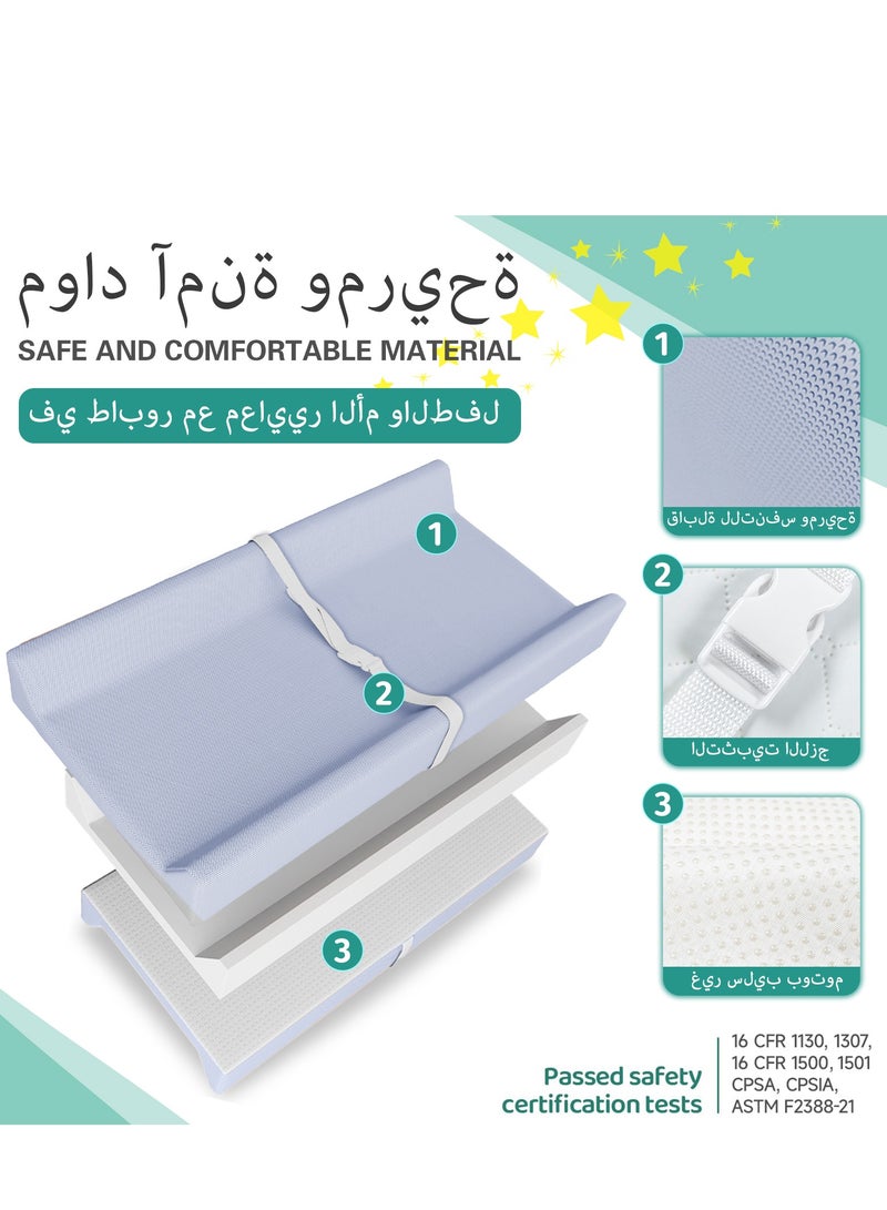 DMG TECH Baby Changing Pad, PU Waterproof Diaper Changing Mat with Safety Strap, Portable Diaper Changing Pad, Breathable Contoured Changing Table Pads for Infant, 31.25"X16", Blue - Image 3