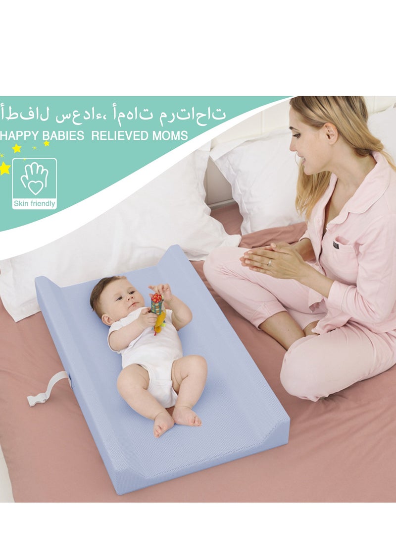 DMG TECH Baby Changing Pad, PU Waterproof Diaper Changing Mat with Safety Strap, Portable Diaper Changing Pad, Breathable Contoured Changing Table Pads for Infant, 31.25"X16", Blue - Image 4