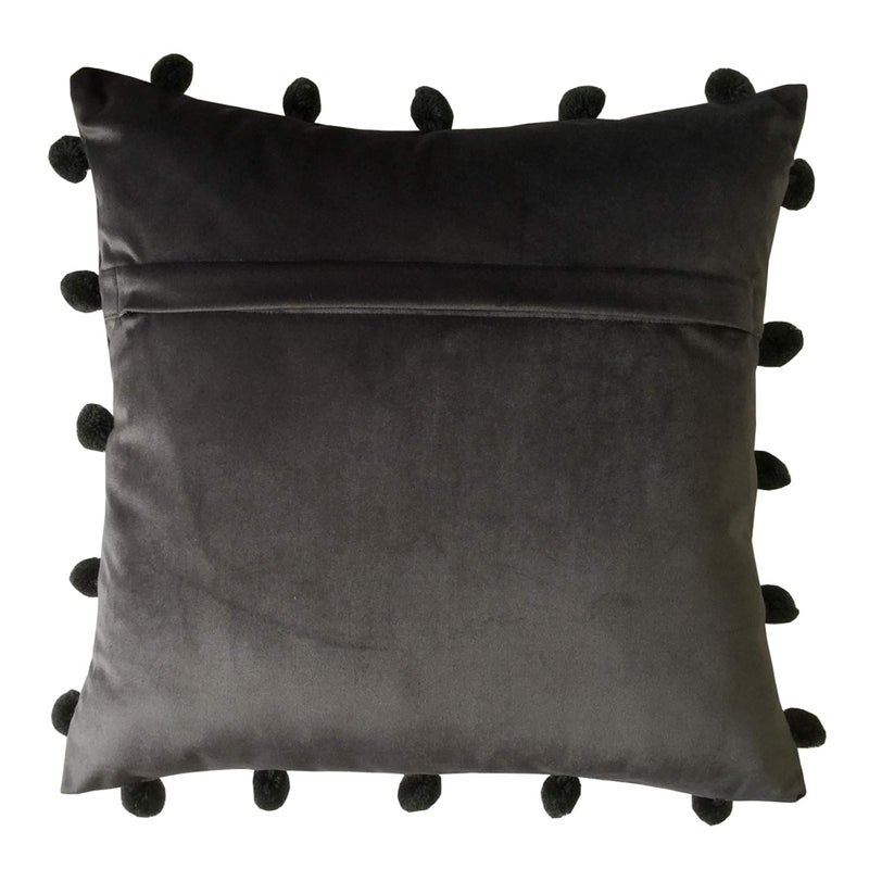 Lushomes Smooth Dark Grey Velvet Cushion Covers with Matching Vibrant Pom Poms Single Pc 16 x 16 inches - Image 3