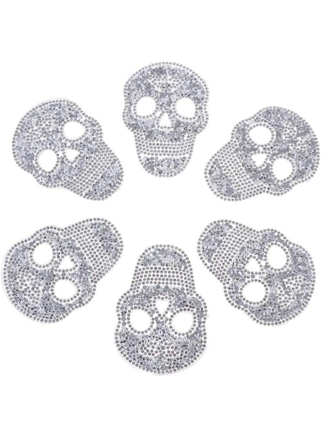 Crystal Rhinestone Skull Iron on Patches Embroidery Applique Patches for Arts Crafts DIY Decor, Jeans, Jackets, Clothing, Bags, 6 Pieces 