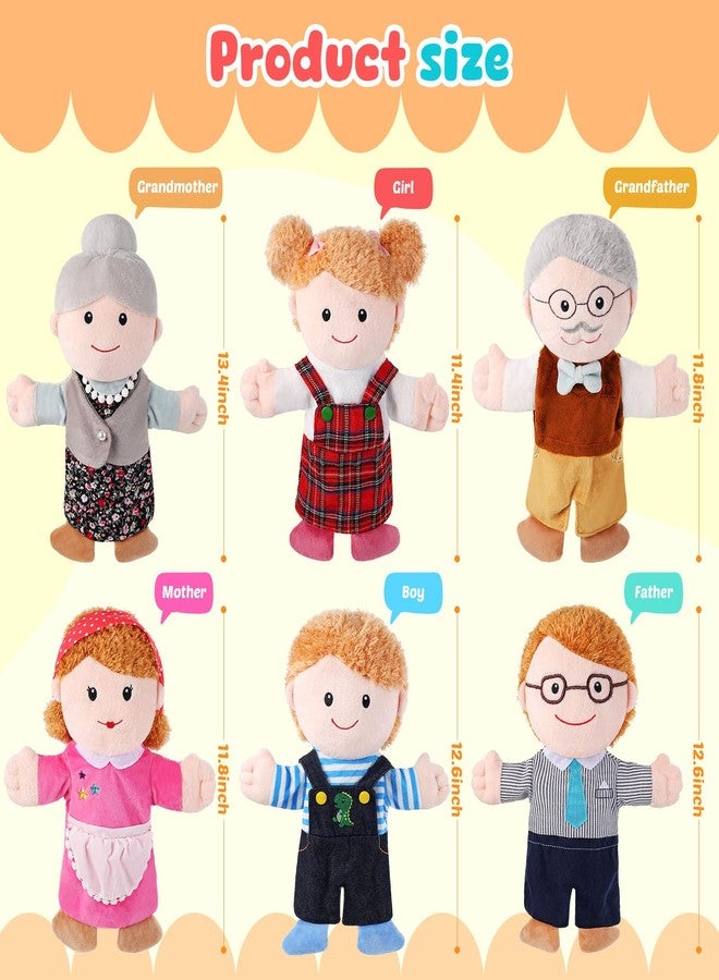 ZJoey 6 Pcs Family Hand Puppets 12 Inch Grandparents, Mom & Dad, Brother & Sister Plush Hand Puppet Toys Role-Play Toy Puppets for Kids Storytelling Imaginative Pretend Play Teaching Preschool(6 Family D) - Image 2
