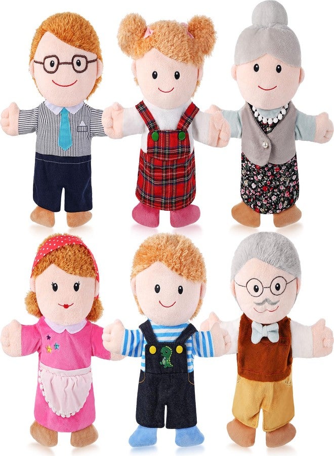 ZJoey 6 Pcs Family Hand Puppets 12 Inch Grandparents, Mom & Dad, Brother & Sister Plush Hand Puppet Toys Role-Play Toy Puppets for Kids Storytelling Imaginative Pretend Play Teaching Preschool(6 Family D) - Image 1