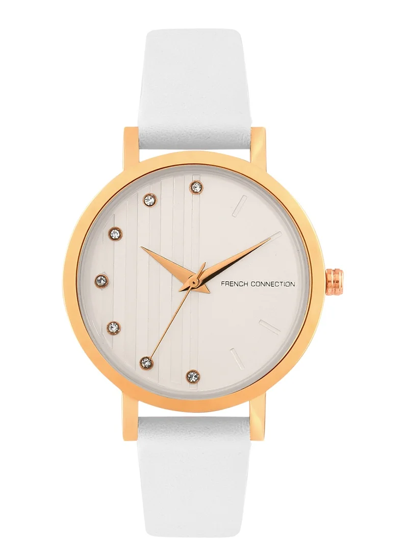 فرنش كونكشن 33mm Quartz Women's Watch with White Dial & Leather Strap