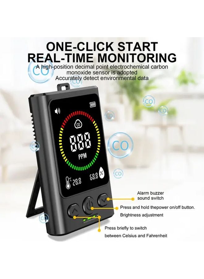 Black Portable Digital CO Detector Rechargeable Carbon Monoxide Alarm - Image 2