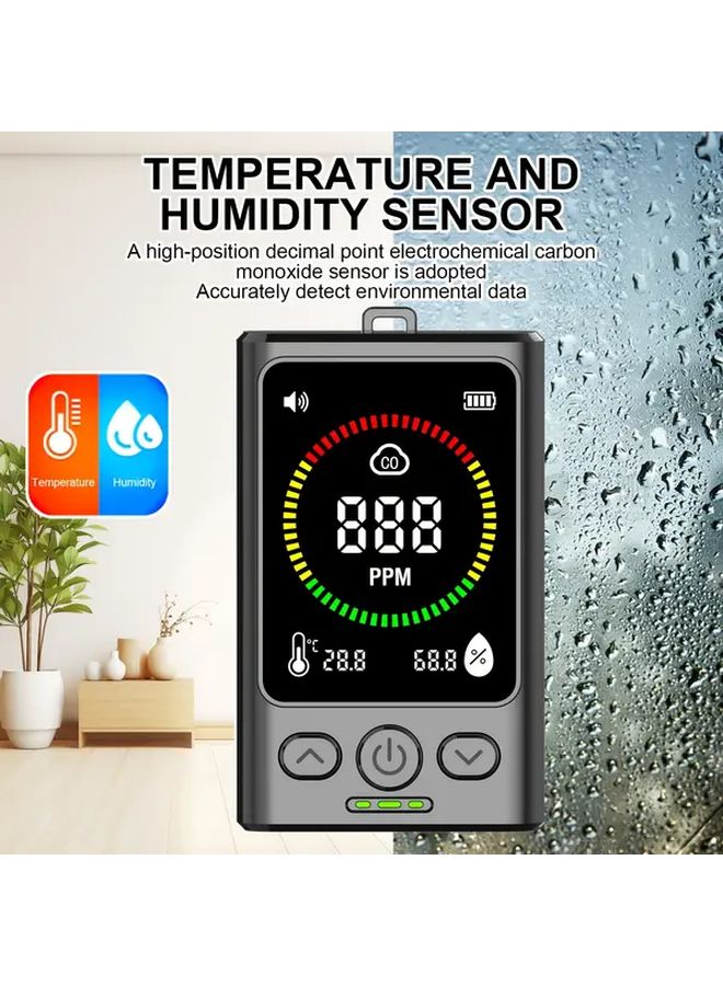 Black Portable Digital CO Detector Rechargeable Carbon Monoxide Alarm - Image 3