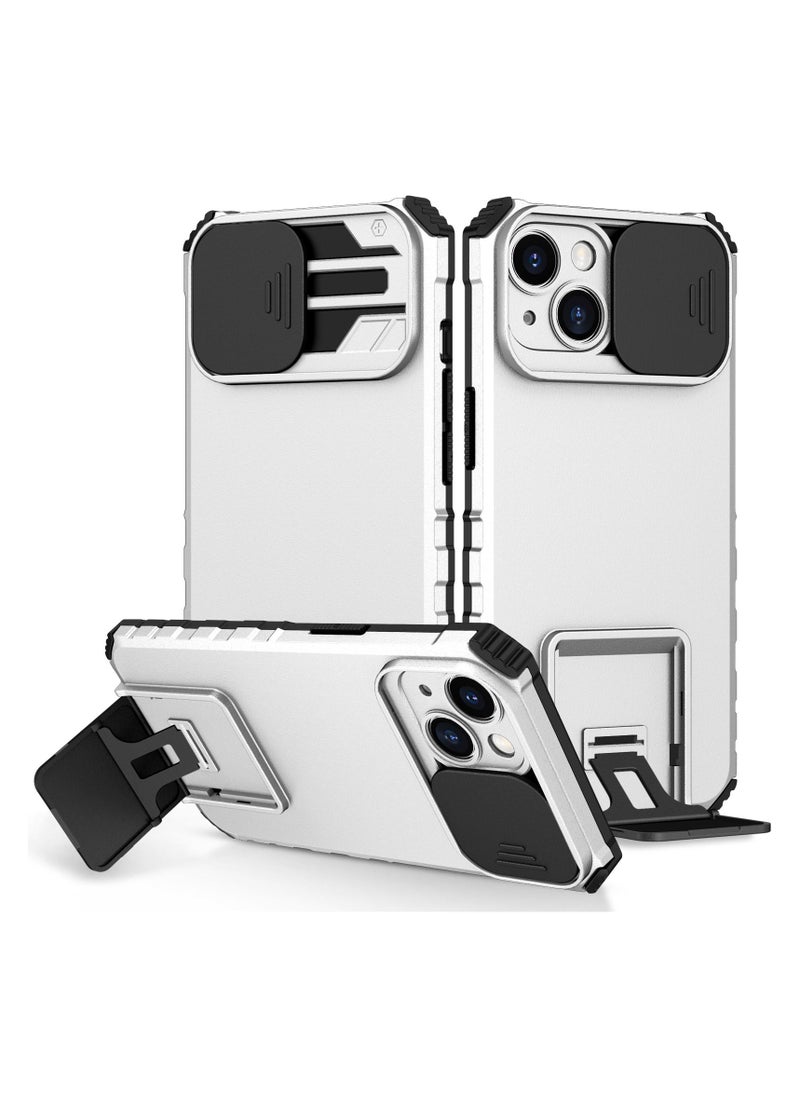 Generic - Iphone 14 Plus White Mobile Phone Case Cover, Innovative Telescopic Bracket, Sliding Protection Camera Window, Bumper Shockproof Phone Back Cover - Image 1