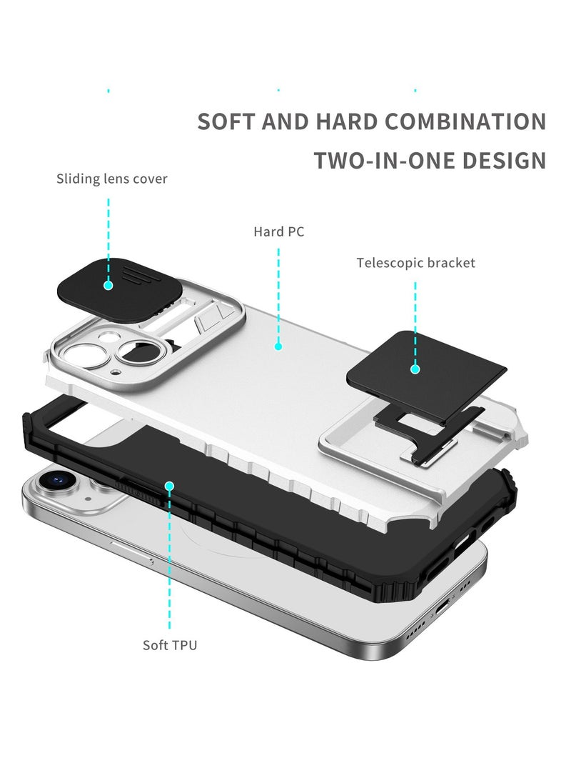 Generic - Iphone 14 Plus White Mobile Phone Case Cover, Innovative Telescopic Bracket, Sliding Protection Camera Window, Bumper Shockproof Phone Back Cover - Image 1
