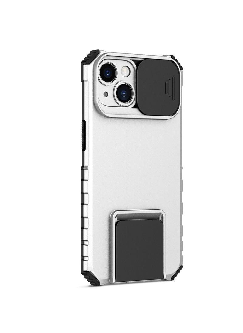 Generic - Iphone 14 Plus White Mobile Phone Case Cover, Innovative Telescopic Bracket, Sliding Protection Camera Window, Bumper Shockproof Phone Back Cover - Image 1