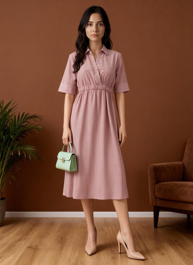 Globus Women's Dress Brown Formal with V-Neck and Printed Design - Image 1