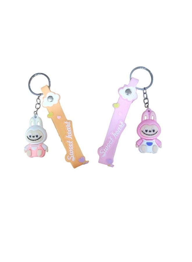 Labubu 2 Pcs Keychain Cartoon 3D Plastic Lovely Keychain (Assorted Color) - Image 1