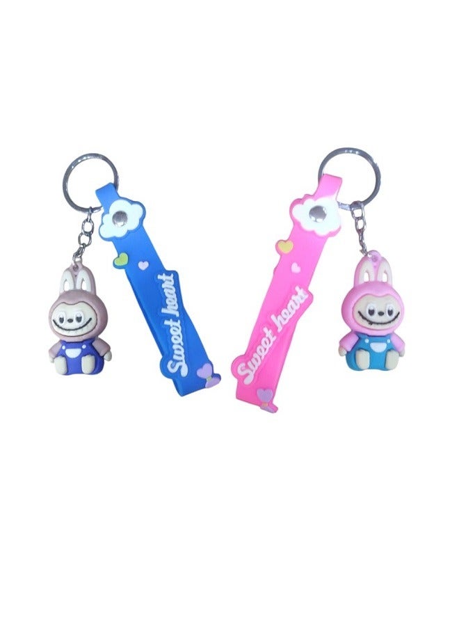 Labubu 2 Pcs Keychain Cartoon 3D Plastic Lovely Keychain (Assorted Color) - Image 2