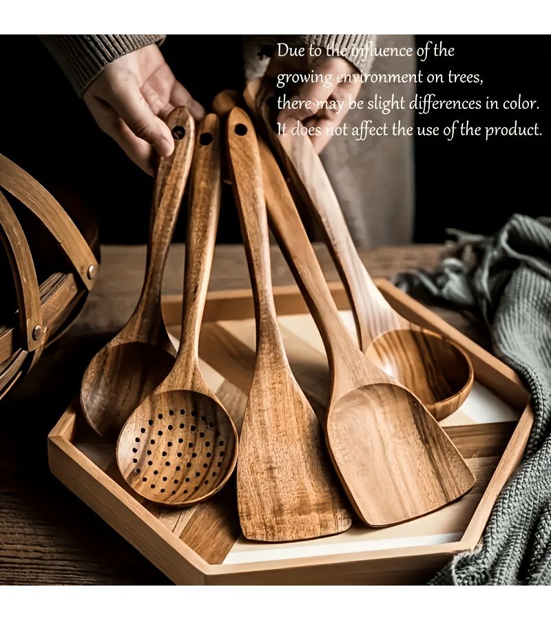 Acacia Heat-resistant Wooden Spatula and Spoon Set 5pcs - Image 1