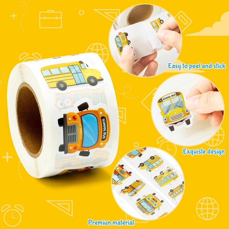 Excefore School Bus Stickers, 1000Pcs Waterproof Vinyl Cartoon Transportation Decals for Back to School, Laptop, Bottle, Notebook, Luggage, Classroom Decor & Kids Crafts, 2 Rolls - Image 3