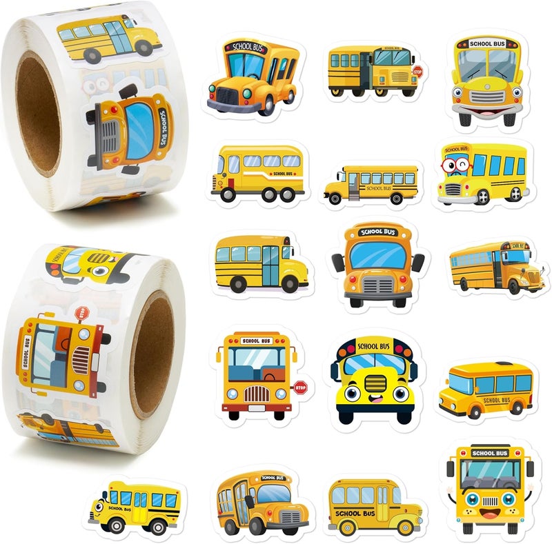 Excefore School Bus Stickers, 1000Pcs Waterproof Vinyl Cartoon Transportation Decals for Back to School, Laptop, Bottle, Notebook, Luggage, Classroom Decor & Kids Crafts, 2 Rolls - Image 1