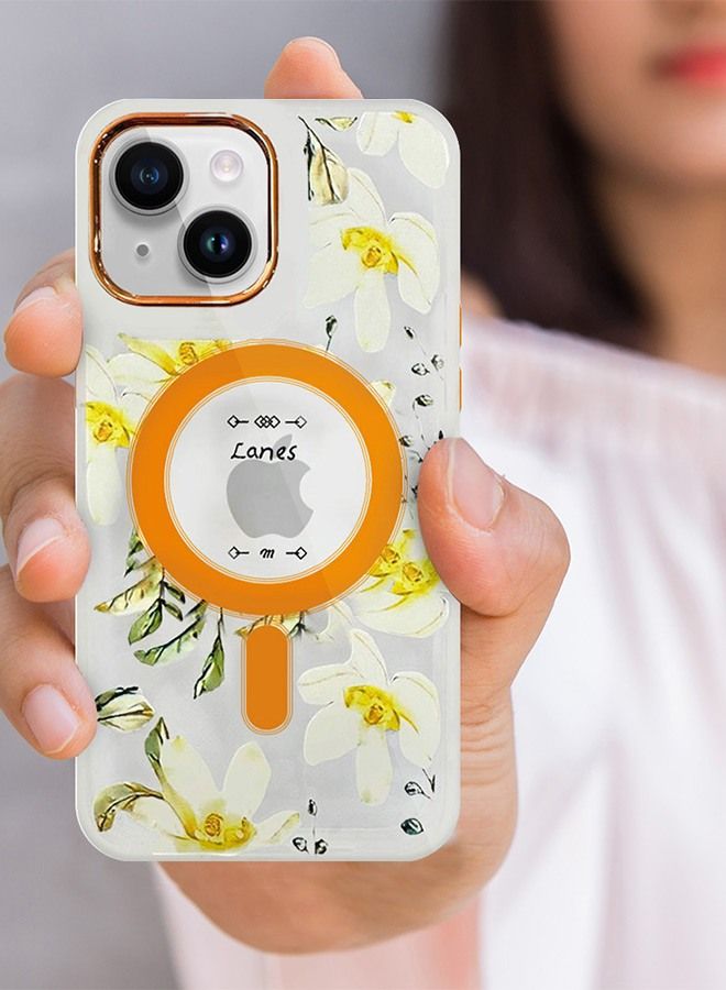 JOWAY Case for Apple iPhone 14 PLUS Floral Design Fashion Flower Compatible with MagSafe & Wireless Charging Cover YELLOW - Image 3