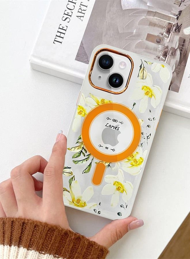 JOWAY Case for Apple iPhone 14 PLUS Floral Design Fashion Flower Compatible with MagSafe & Wireless Charging Cover YELLOW - Image 2