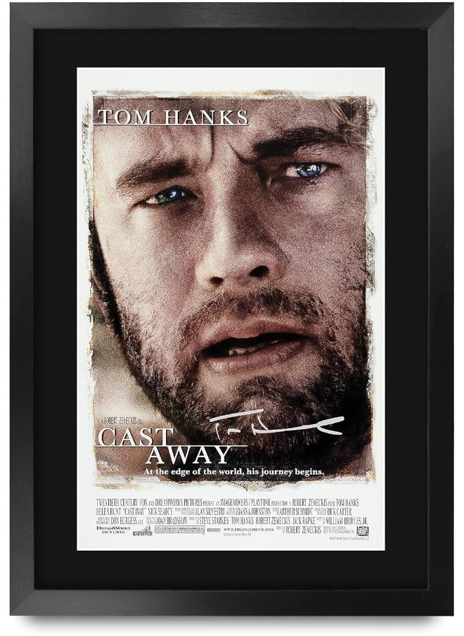 HWC Trading HWC Trading Cast Away Movie Poster Tom Hanks Signed 16 x 12 inch Framed Gift Printed Autograph Film Print Photo Picture Display - 16" x 12" Framed 