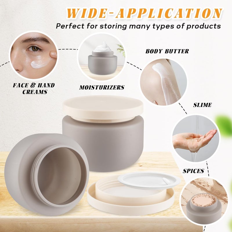 USRommaner 4 Pack 8 OZ Plastic Jars Round Cosmetic Container with Lids,Wide Mouth Soft Slime Jars for Lotion,Hand Cream,Ointments,Makeup,Body Butter,Rhinestone,Samples Pot Travel Make Up Storage (Grey) - Image 4