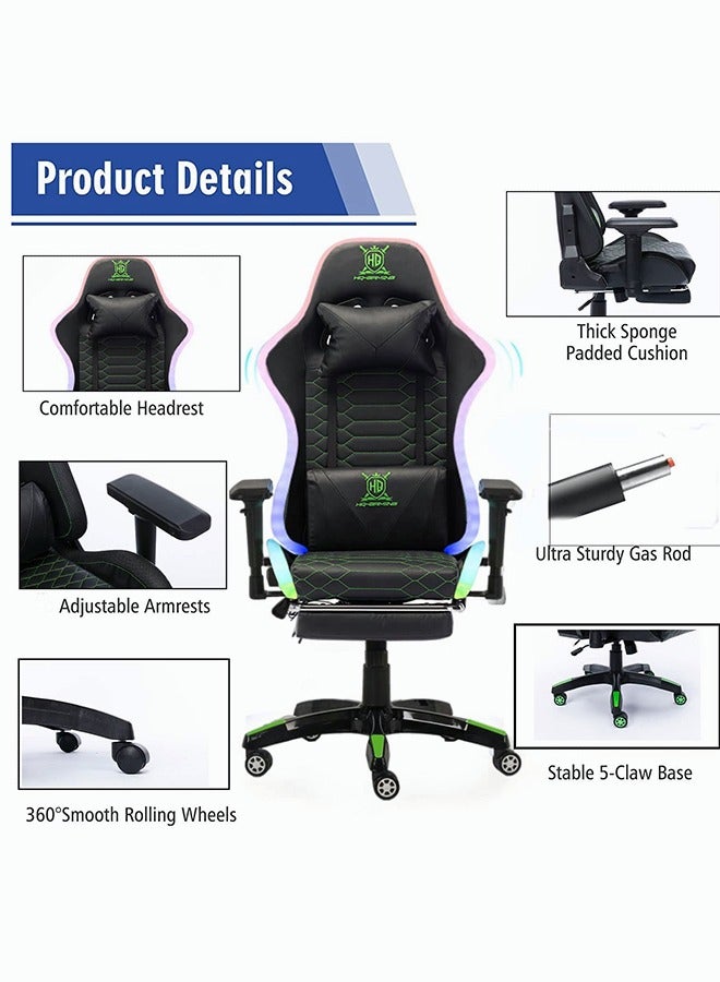 Gaming Chair Computer Chair with Footrest and Lumbar Support LED Light RGB Gaming Chair Computer Desk Chair Study Chair Office Chair (Black)  - Image 2