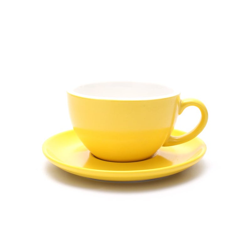 Coffeezone Latte Art Cappuccino Barista Cup and Saucer New Bone China Matte Yellow 105 oz