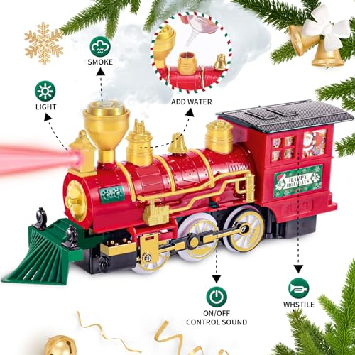 AuroTops Kids Train Set Christmas Train Set for Under The Trees Electric Train Toys for Boys Girls with Steam Locomotive Passenger Cars Cargo Cars Sounds Lights for 3 4 5 6 7 8 Years O - Image 5