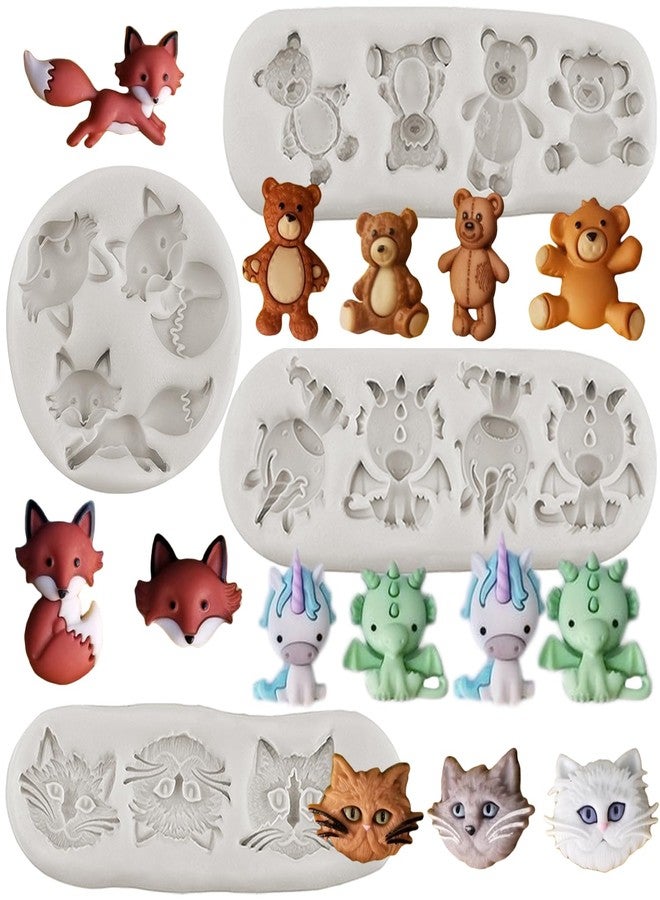 MINFEIDMS Cat Head Fox Unicorn Bear Silicone Fondant Molds For Cake Decorating Cupcake Topper Candy Chocolate Polymer Clay Gum Paste Set of 4 - Image 1