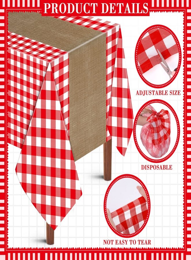 Boyiee 12 Pcs Red and White Checkered Picnic Tablecloths, Plastic Gingham Table Covers Printed Burlap Table Runners for Farm Theme Birthday Western Barnyard Party Supplies, 54 x 108 Inch - Image 3