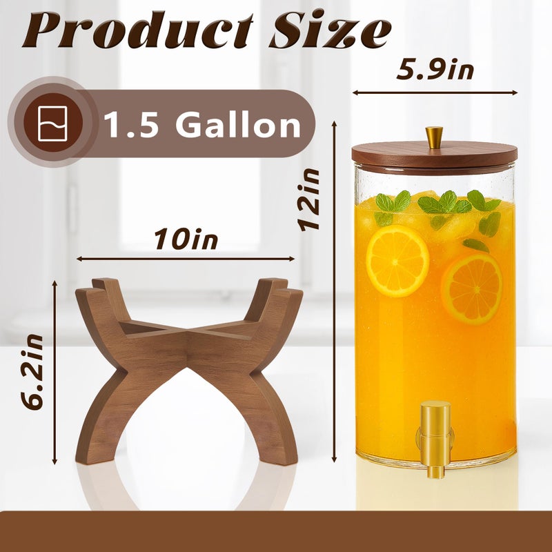 VERSSURE Glass Drink Dispenser,1.5 Gallon Beverage Dispenser with Stand,Lemonade Dispenser with Stainless Steel Faucet,Drink Dispensers for Parties, Bars and Home - Image 3