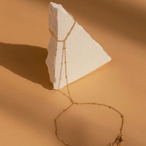 Poxtex Gold Beaded Bracelets for Women, Real Gold Hand Chain Bracelets, Dainty Adjustable Bracelets for Women Trendy, Jewelry Gifts for Women, Mother's Day Gifts for Mom - Image 5