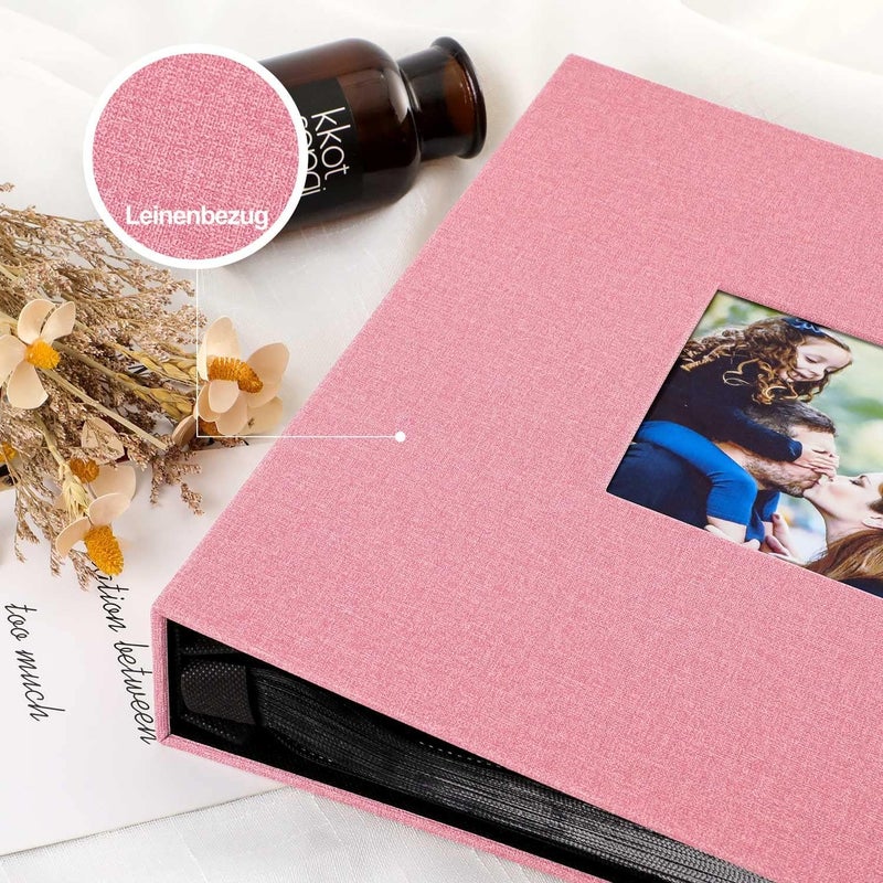 Lanpn Photo Album 10 x 15 cm 600 cm Large Format Linen Fabric Album for Horizontal Photos (Pink) - Image 3