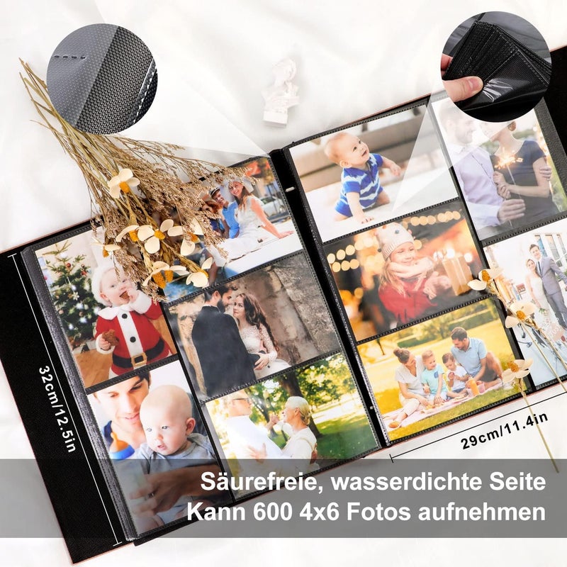 Lanpn Photo Album 10 x 15 cm 600 cm Large Format Linen Fabric Album for Horizontal Photos (Pink) - Image 4