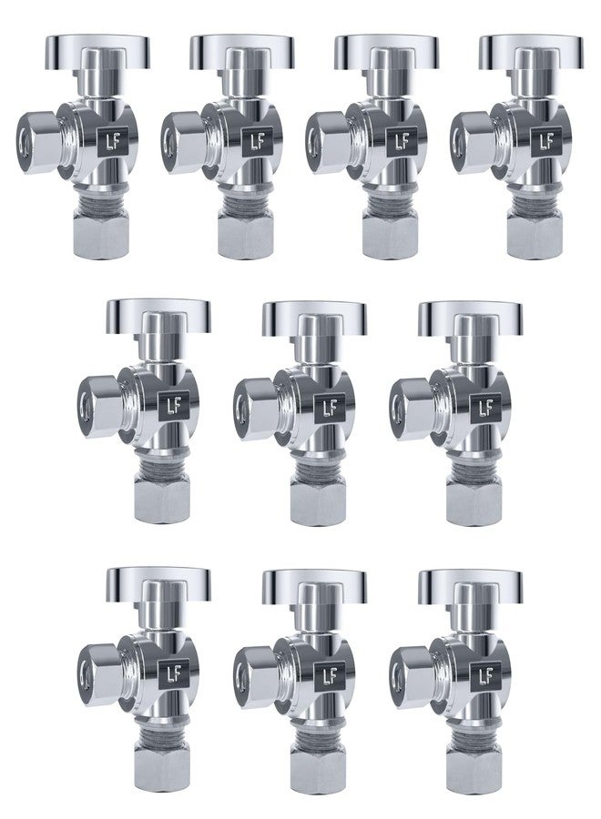VINTEX 10 Pack Angle Stop Valve 1/2 in. NOM Compression x 3/8 in. OD Compression, 5/8" OD x 3/8" OD Quarter Turn Water Shut Off Valve, Toilet Shut Off Valve,Brass,Chrome - Image 1
