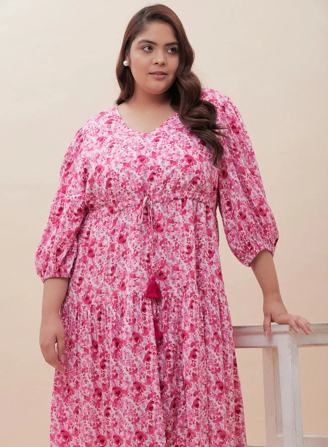 فيميلا Ditsy Floral Print Tiered Midi Dress by Styli
