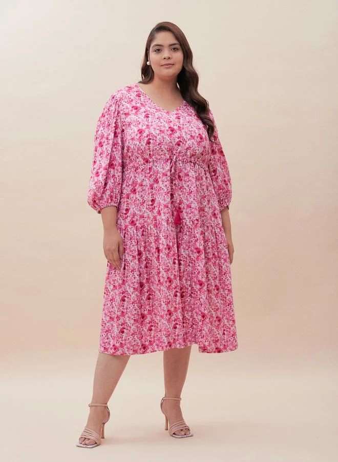 فيميلا Ditsy Floral Print Tiered Midi Dress by Styli