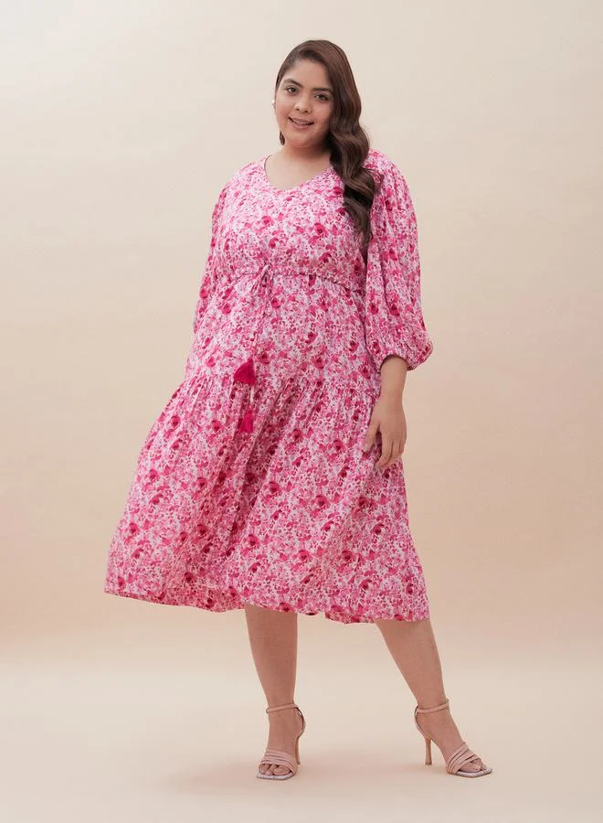 فيميلا Ditsy Floral Print Tiered Midi Dress by Styli