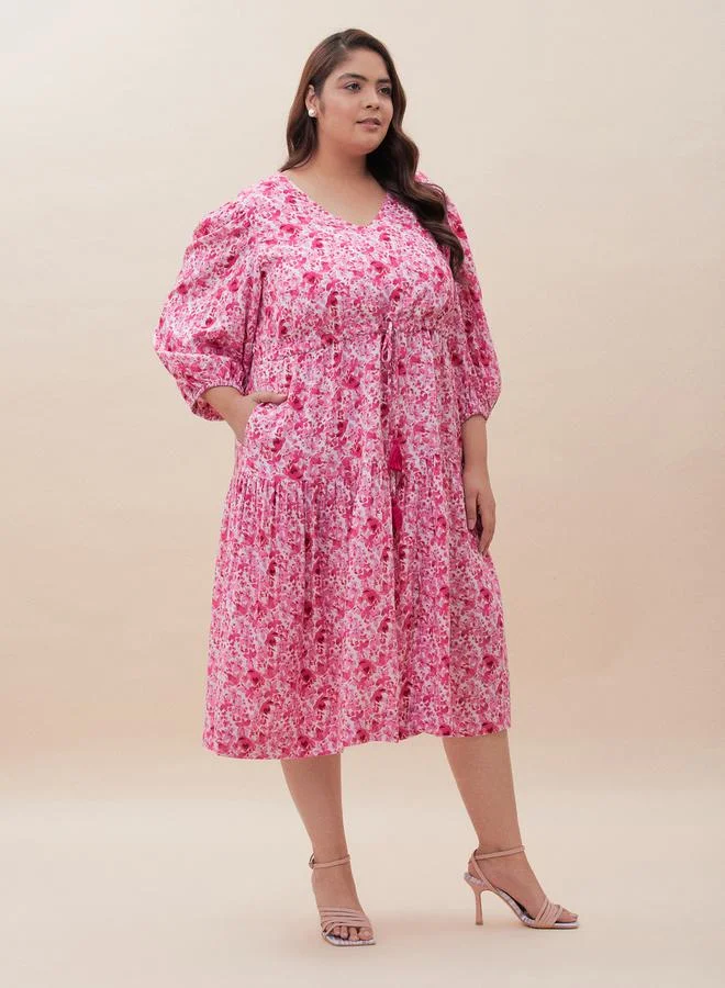فيميلا Ditsy Floral Print Tiered Midi Dress by Styli