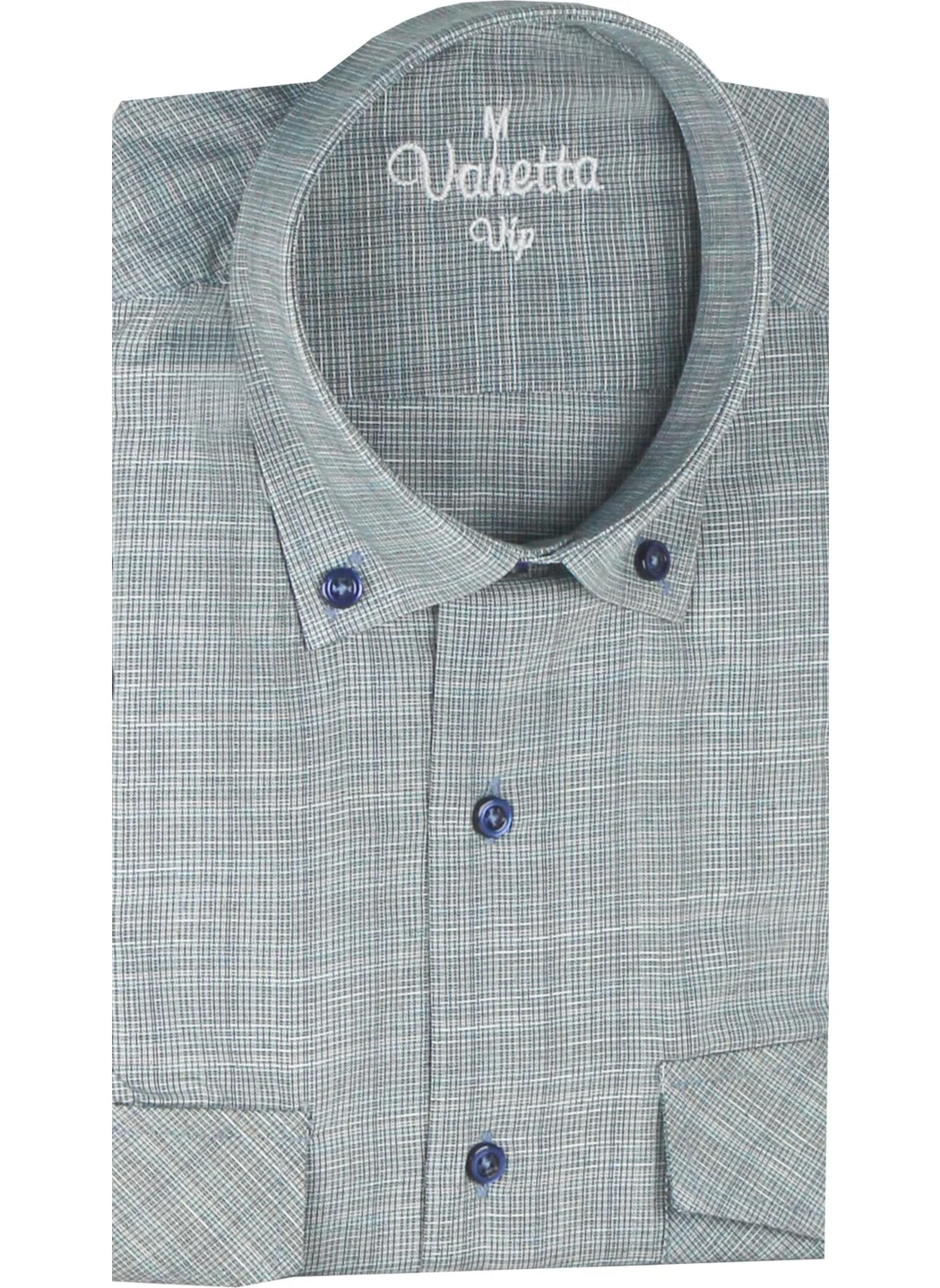 فاريتا Men's Green Flap Double Pocket Linen Effect Wide Cut Long Sleeve Shirt