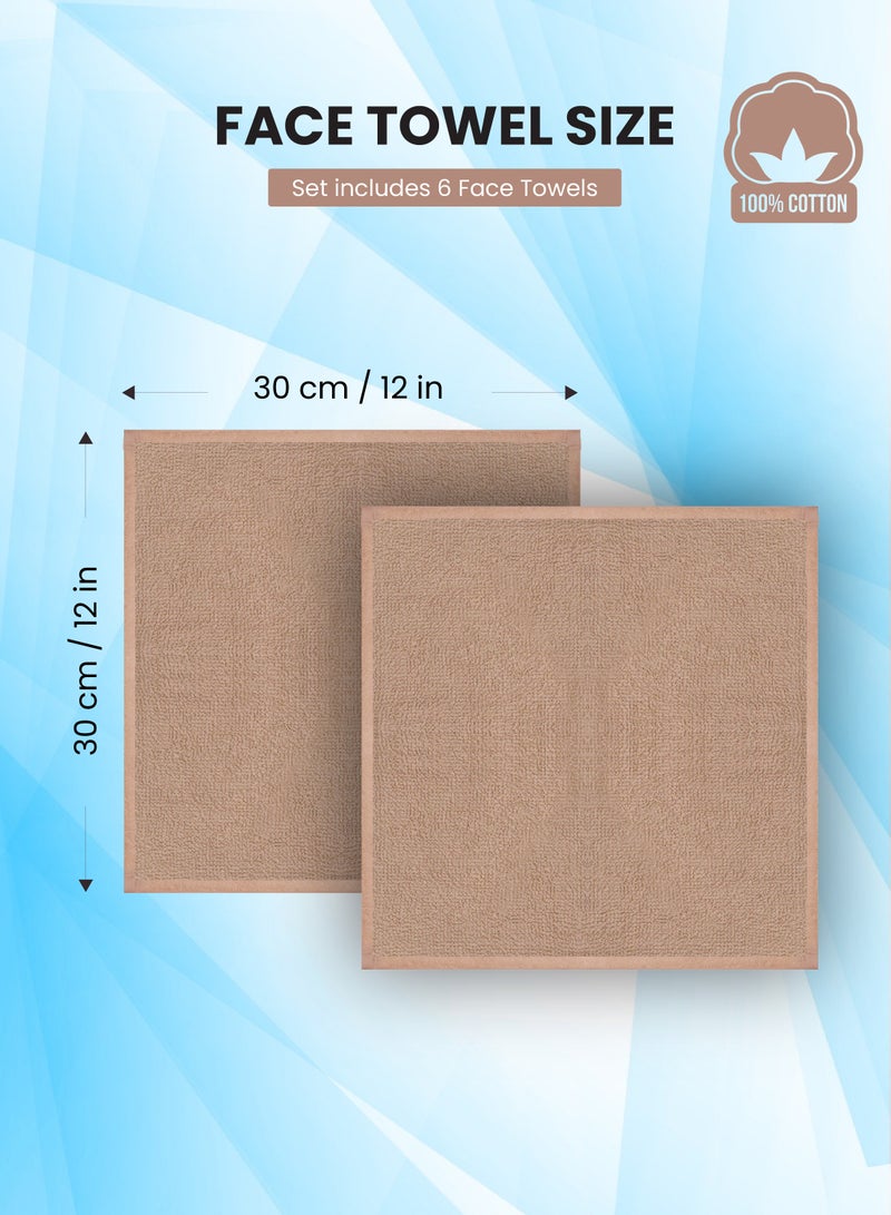 REZLAN UAE REZLAN Premium 6-Piece Washcloth Set - 100% Cotton (30×30 cm/12×12 in) - Exfoliating & Absorbent - SAND - Image 2