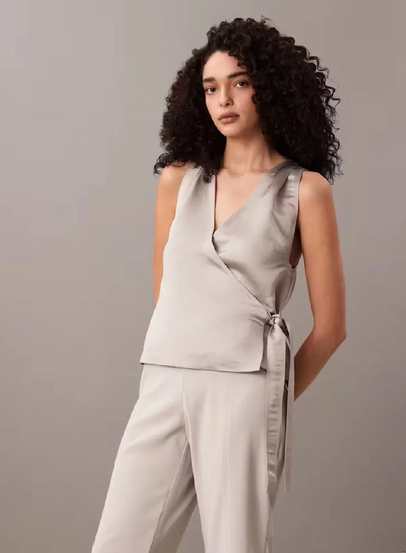 CALVIN KLEIN Viscose Linen Blend Wrap Top - Image 1