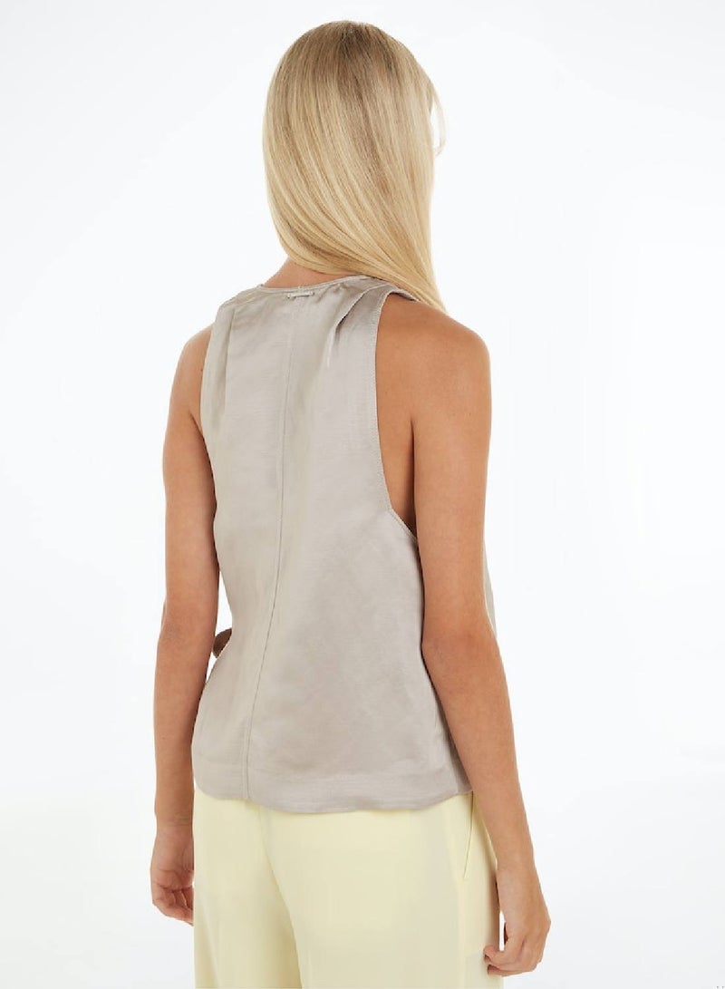 CALVIN KLEIN Viscose Linen Blend Wrap Top - Image 2